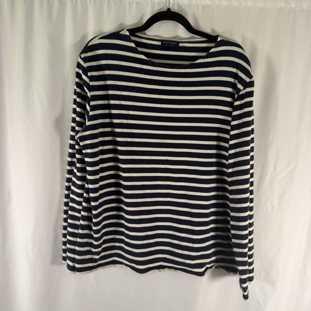 Saint James Sweater Women's Large Blue White Striped Long Sleeve Round Neck
